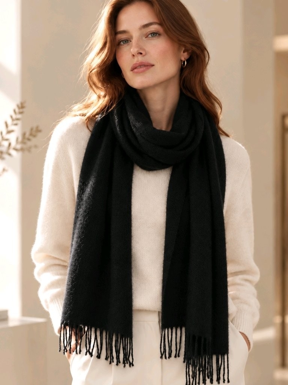Urban Outfitters Soft Black Fringe Wrap Scarf